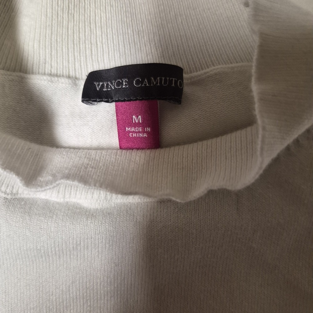 Vince Camuto White Mock Neck Sweater Swiss Dot Sheer Balloon Sleeve - Size M - Picture 3 of 3
